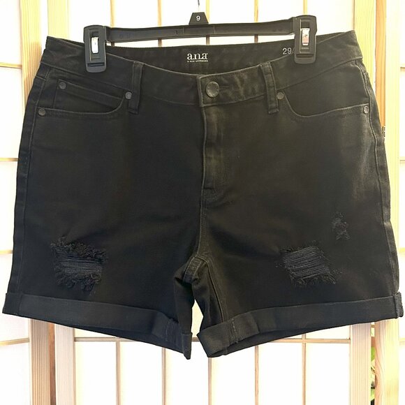 a.n.a. Denim Jean Cutoff Cuffed Distressed Shorts Black 5-inch Inseam Sz 29 / 8 - Picture 1 of 9